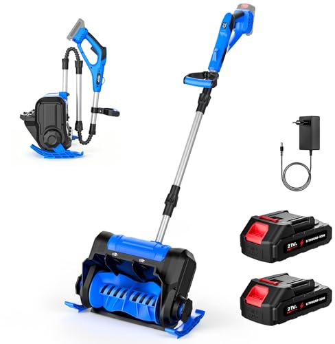 Spazzaneve Elettrico, 2300W Fragola Neve senza fili, Larghezza Utile 30 CM, Altezza Neve Max. 18 CM, Distanza di proiezione 8.5 M, con 2 × 2.0Ah Batteria, Motore senza spazzole, Display a LED