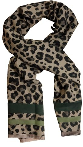 XXL Schal – LEO Print & Streifen Muster – 190 x 70 cm – versch. Farben | Kuschelig weiches Halstuch – Damenmode für Herbst, Winter, Frühling - Viskose-/ Baumwollmix, Waschbar – Seaside No.64