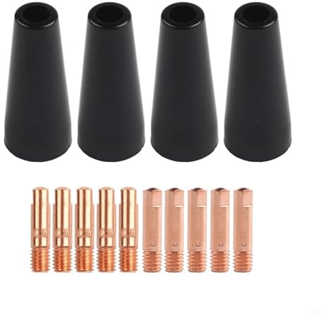 Kit di punte per ugelli a flusso senza gas per saldatura MIG con punte in rame da 0,9/1,0 mm progettato per torce di saldatura per 14AK MB14 MB15 per corrente stabile e resistenza al calore