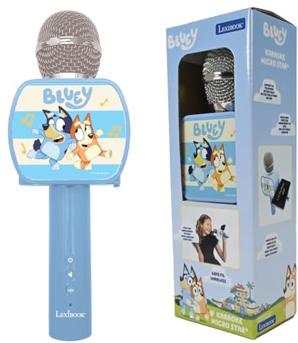 Lexibook, Bluey Micrófono Inalámbrico, MIC240BYLXB | Bluetooth, cambiador de voz, altavoz, soporte extensible para móvil