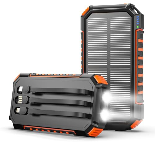 Hiluckey Power Bank Solar Charger 20000mAh with Five Outputs Fast Charging External Battery Pack for All Mobile Phones
