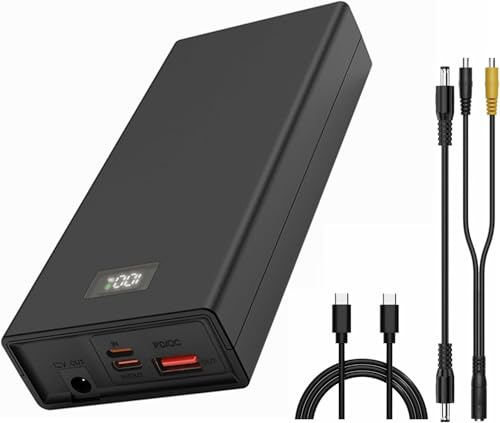 Power Bank 20000mAh PD 20W/30W QC 3.0, Batería Externa con Pantalla Digital, USB C Entrada/Salida, Salida DC 12V 3A, Cargador Portátil para Portátil, Smartphone, Tablet y Ropa Calefactable