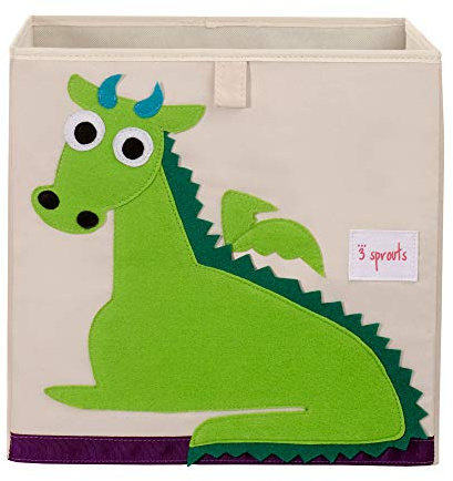 3 Sprouts Faltbox 33x33 cm, Aufbewahrungsbox, Drache | passt in Regalfächer für Kuscheltiere, Bausteine, Verkleidung und Zubehör flach faltbar, wenn nicht gebraucht ordentlic