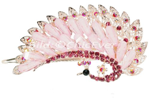 ChicEver Schöne Haarspange Pfau, aus Metall, Strass & Acryl, Haarclip, Haarklammer, rosa Gold, 5270