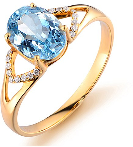 Kardy Aquamarin Edelstein Diamant Damen Braut Hochzeit Verlobungsringe 14K (585) Solide Gelbgold Diamant Ring