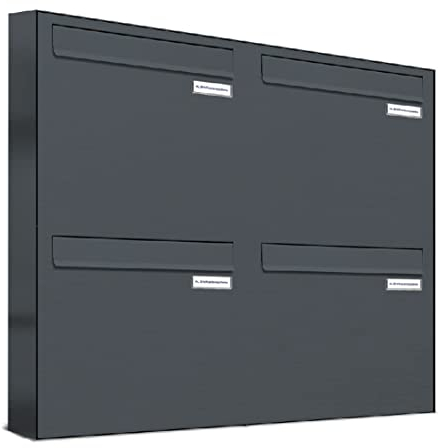 AL Briefkastensysteme 4er Briefkasten für Tür/Zaundurchwurf in Anthrazit Grau RAL 7016, 4 Fach, wetterfeste Briefkastenanlage Design modern