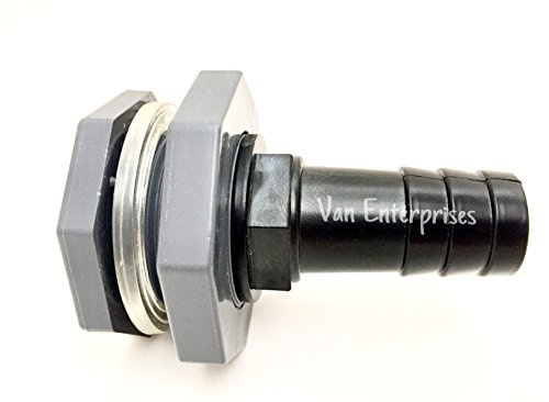 Van Enterprises 1 Bulkhead Fitting Adapter with Straight Hose Barb Connector Kit (1 NPT x 1 Barb) for Rain Barrels, Aquariums, Marine Thru Hull, Water Tanks, Ponds