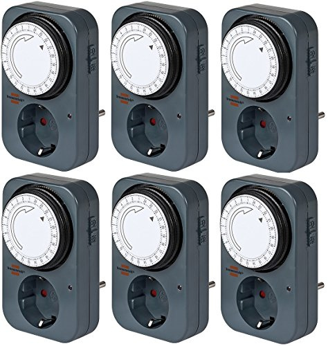 Brennenstuhl Zeitschaltuhr MZ 20, mechanische Timer-Steckdose (Tages-Zeitschaltuhr mit erhöhtem Berührungsschutz) grau (6 Stück)