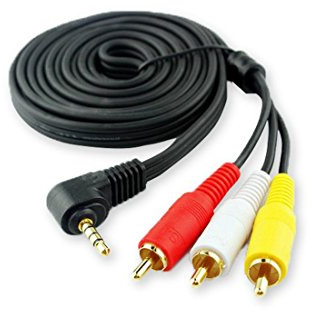 HTTX 3.5mm Male Audio Stereo Jack to 3 RCA Female AV Camcorder Adapter Connector Extension Cable 90 Degree Angled 4 Pole 5-Feet