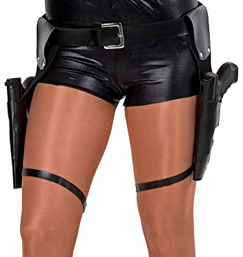 Pistolen-Gürtel inkl. 2 Waffen Zwillingsholster Doppelholster Halfter Cop SWAT Lara Croft Polizist Gangster Kostüm-Zubehör