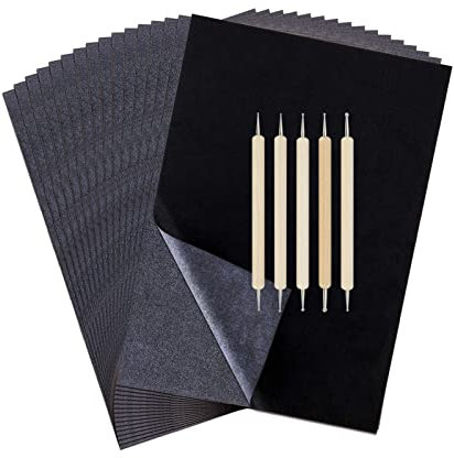 200 Blatt Transferpapier Carbon Graphit Papier und 5 Stück Prägestifte Stylus Dotting Tools für Papier, Metall, Glas, Schnitzen, DIY Holzverbrennung, Transferhandwerk