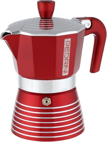 Pedrini Infinity Caffettiera Alluminio 3 tazze, glitterata colore rosso