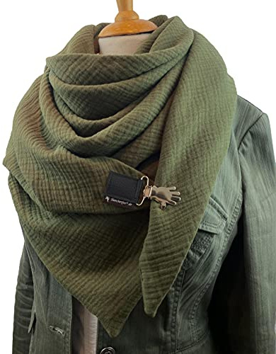 Tuecherfee XXL Dreiecksschal Damen Musselin Oliv Wendeschal Wickelschal