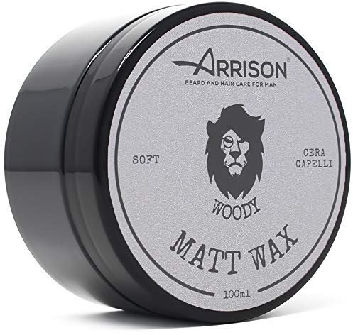 ☆ARRISON☆ WOODY Pasta Cera Capelli Uomo Donna Made in Italy Professionale Tenuta Leggera, Effetto Semi-Opaco, Non Unge e Non Lascia Residui, Gradevole Profumazione, 100ml