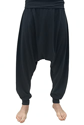 SAVARI | Harem Pants | Modello Turkish | Cotone Riciclato | Pantaloni Lunga Sarouel | Larghezze | Hippy| Senza Tasche | Donne e Uomini | Unisex| per Yoga e Thai Chi | Comodo| Nero | Taglia XXL