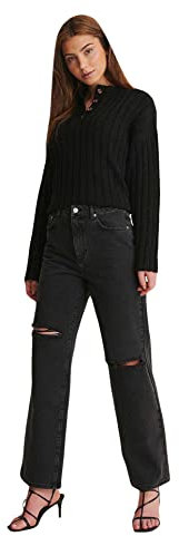 NA-KD Vaqueros de Mezclilla Rectos Destroyed para Mujer, Washed Negro, 42