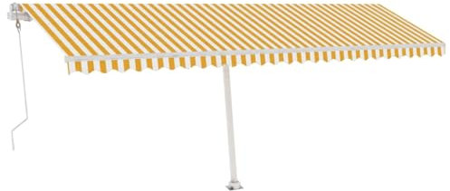 vidaXL Standmarkise Automatisch Markise Sonnenmarkise Balkonmarkise Sonnenschutz Gelenkarmmarkise Terrasse Garten 600x350cm Gelb Weiß
