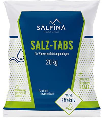 1 x SALPINA Salztabletten für Wasserenthärtungsanlagen 20kg im Sack, Entkalkung & Elektrolyse | hochreines Regeneriersalz (99,9% NaCl) mit bester Löslichkeit für sauberes & weiches Wasser