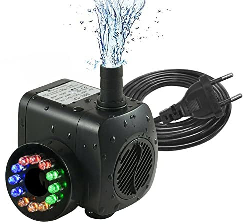 Water Pump for Water Feature,Fountain Pump with 12 Color Led Light,Pond Pumps for Fish Ponds,Submersible Water Pump Fish Tank,Fish Tank Pump Silent,Fountain Pump for Outdoor Garden,Pump Accessories