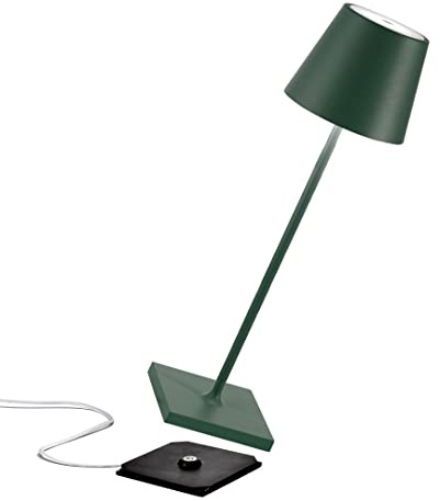 Zafferano Poldina Pro trådlös LED-bord uppladdningsbar touch-dimmer – IP65 inomhus/utomhus, aluminium H38 cm (EU/UK/US), mörkgrön, LD0340M3x1, H 38 cm/basdiameter 11 cm