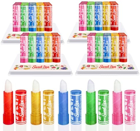 Beauty4Britain 100 x Lippenbalsam Set Sweet Lips - 5 Fruchtige Geschmacksrichtungen, Lang anhaltende Lippenpflege, Großhandel (100)