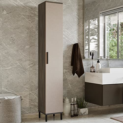 [en.casa] Mobile a Colonna (AxLxP) 183,5 x 29,5 x 29,5 cm Armadio a 6 Scomparti Mobile da Stoccaggio per Bagno/Cucina - Rovere Grigio/Beige