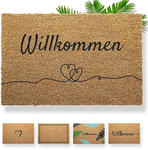 Bodenständig® Fußmatte Kokos [Wetterfest] - extrem robust - Fußabtreter außen - die Kokosmatte Fußmatte außen wetterfest. Fussmatte aussen 40x60 cm - Willkommen Schriftzug