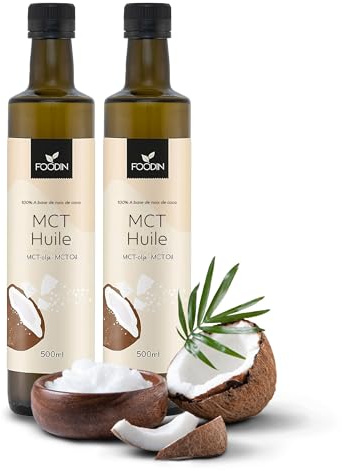 FOODIN MCT Öl 1000ml (2 x 500 ml) aus 100% Kokosöl, Medium-Chain Triglyceride (MCT) Oil, Hergestellt aus produzierter Kokosnuss, 100% glutenfrei und vegan, Ideal für Ketogene Ernährung