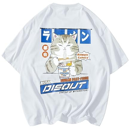 Cutecore Cat tecknad överdimensionerad T-shirt tryck pullover streetwear preppy kortärmad tröja Alt Techwear, Vitt, XL