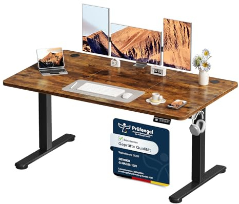 Devoko Elektrisch Höhenverstellbarer Schreibtisch 140 x 60cm,Braun | Schreibtisch Höhenverstellbar Tisch, Steh-Sitz Bürotisch, Computertisch mit Memory-Funktion, Stehpult, Standing Desk