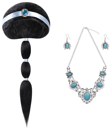 ACWOO Jasmine Princess Perücke, Dekorative Perücke, Stilvolles langes schwarzes Haar für Cosplay, Hohe Qualität