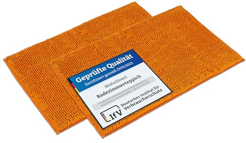 WohnDirect Badematten Set 2 teilig - Orange 70 x 120 cm - rutschfest & Waschbar - Badvorleger, Badezimmerteppich, WC Vorleger