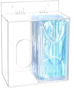 QWORK Acrylic Face Mask Dispenser Box, Clear Mask Glove Holder with Lid, Disposable Masks, Gloves,Shoe Covers, Hairnets, Wall Mounted or Countertop