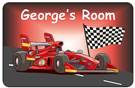 Red Racing Car with Flag Bedroom Door Sign Personalised For You - Any Name! Door Plaque,Girls/Boys,Nursery,Decor,Kids Room,Race Car