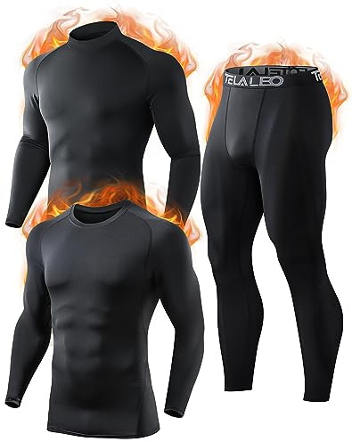 TELALEO Thermounterwäsche Herren, Funktionsunterwäsche Skiunterwäsche Winter Thermowäsche Set Warm Weich Funktionswäsche atmungsaktiv Thermo Unterwäsche Thermounterhemd Thermounterhose für Männer S