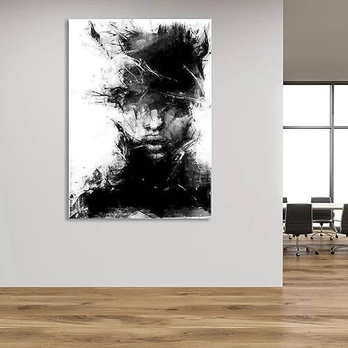 GEMMII Abstraktes schwarz-weißes weibliches Gesicht, Leinwand-Wandkunst, HD-Druck, Bild für Wohnzimmer, Schlafzimmer, Dekoration, 70 x 100 cm, Rahmen