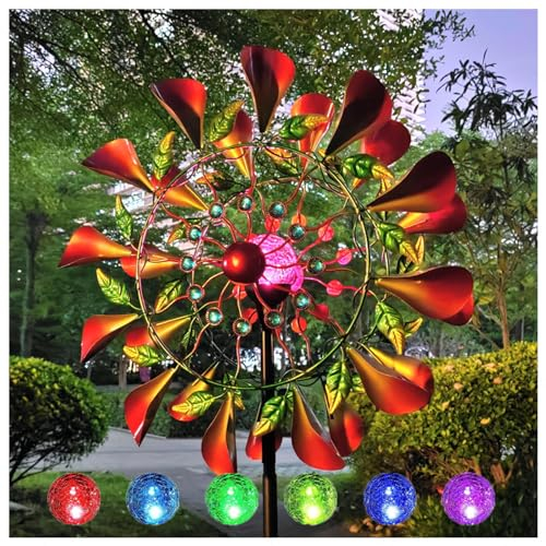 Solar Windrad Metall Groß 210cm für Den Garten, Außenbereich und Terrasse