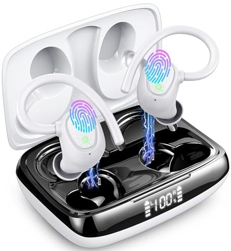 Bluetooth Kopfhörer in Ear, 2024 Neue Kabellos Kopfhörer Bluetooth 5.3 mit Bass Stereo, 48H Wireless Kopfhörer Sport mit CVC8.0 Noise Cancelling Mikrofon, IP7 Wasserdicht Bluetooth Earbuds, Weiß