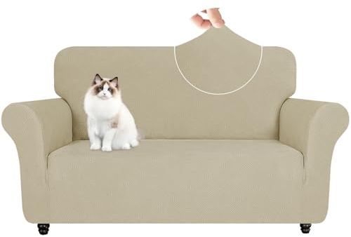 YSTELLAA Stretch Sofa Überzug 2 Sitzer, Elastisch Sofabezug Mit Armlehnen, Jacquard Sofaschoner rutschfest, Universal Sofa Cover Moderne, Couchüberzüge Sofahusse Für Katze Hund, Khaki
