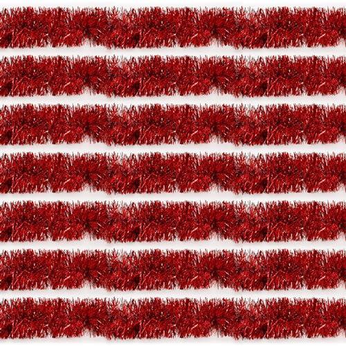 100 Feet Red Tinsel Garland Christmas Foil Tinsel Garland Decoration Metallic Banner Wall Hanging Streamers for Christmas Tree Birthday Party Decorations (3.54 x 100', Red)