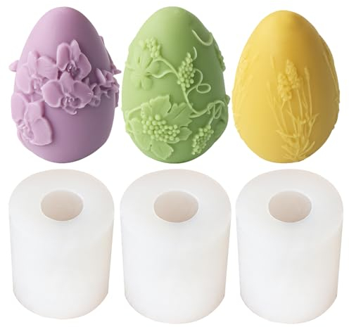 Easter Eggs Silicone Moulds Casting Moulds, Silicone Mould Easter, Easter Eggs Candle Moulds for Casting, 3D Easter Egg Casting Mould, Easter Candle Mould for DIY Candles, Crafts, Plaster (Pack of 3)