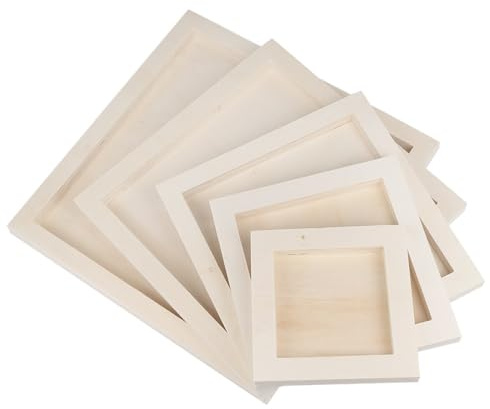 Ideen mit Herz Holzrahmen | Set | quadratisch | 5 Stück | Holzbox | Wandregal | Regal | Wanddekoration | zum Basteln und Bemalen | 5 verschiedene Größen