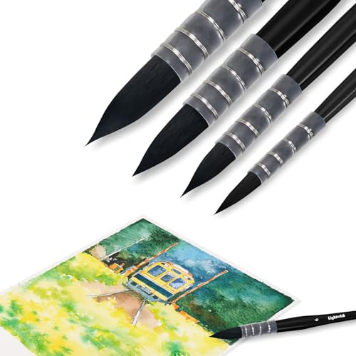 Lightwish Aquarellpinsel-Set, 4 Stück Pinsel-Set für Künstler, Erwachsene und Hobbyisten, spitzer runder Mopp-Pinsel für Aquarell, Gouache
