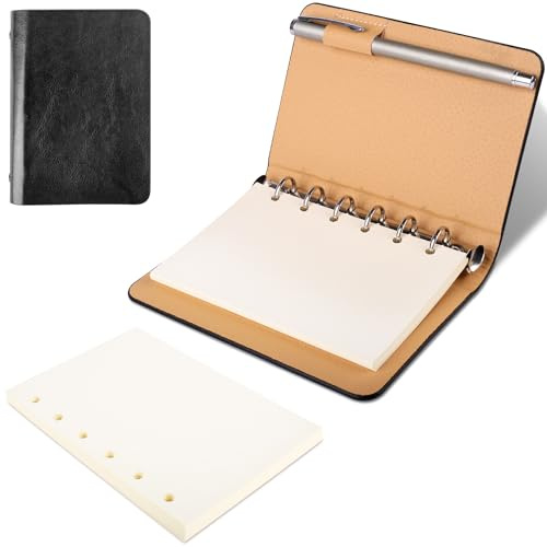 RNHDLY A7 Mini Notizbuch, 6 Ring Ringbuch Leder | Nachfüllbares Papier, Für Schule und Büro, Zum Schreiben und Zeichnen