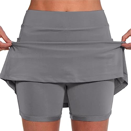 Skang Damen Tennisrock Sportrock Laufrock Rock mit Hose Hohe Taille Tennis Skort Shorts Minirock Hosenrock Sommerrock Kurz Fahrrad Golf Sport Workout Running Rock