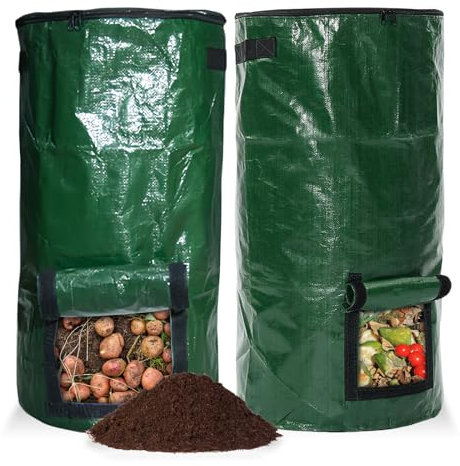 Composter, 2 pezzi di compostiera rapida con coperchio, riutilizzabile, compostiera da giardino, compostiera pieghevole in plastica, per giardino, terrazza e balcone (34 galloni)