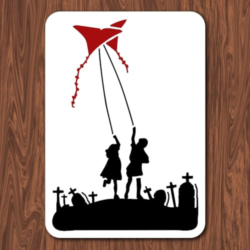 INFUNLY 29.7x21 cm/11.6 x 8.2 Zoll Banksy-Malschablone Mit Zwei Menschen, Die Drachen Steigen Lassen, Wiederverwendbare Banksy-Straßen-Draffiti-Schablone, Banksy-Stil-Muster-Kunstschablone Zum Malen A