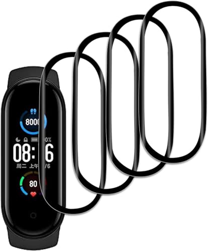 Skärmskydd för Xiaomi Mi Band 5, [4 delar] Repfri, 3D-heltäckande skydd, Bubble Free, PET HD flexibelt genomskinligt skärmskydd