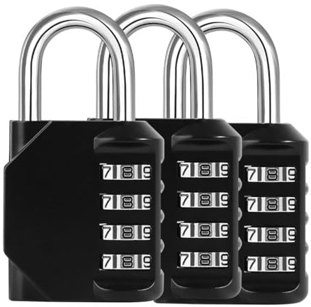 3 Pack LockMingle Combination Padlocks, Heavy Duty, 4-Digit, Weatherproof, Resettable, Outdoor, Gym, School, Hasp, Shed, Storage, Cabinet, Toolbox