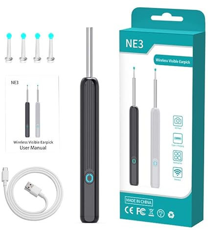 Kit inalámbrico de eliminación de cera para oídos, cámara 1920P HD, herramienta de eliminación de cera, limpiador de oídos, otoscopio. Visual para teléfonos móviles iOS y Android, color negro, 4